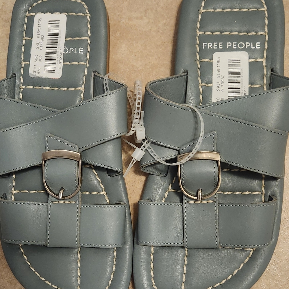 NWT Free People Grayish Green Sandals with H-Style Straps